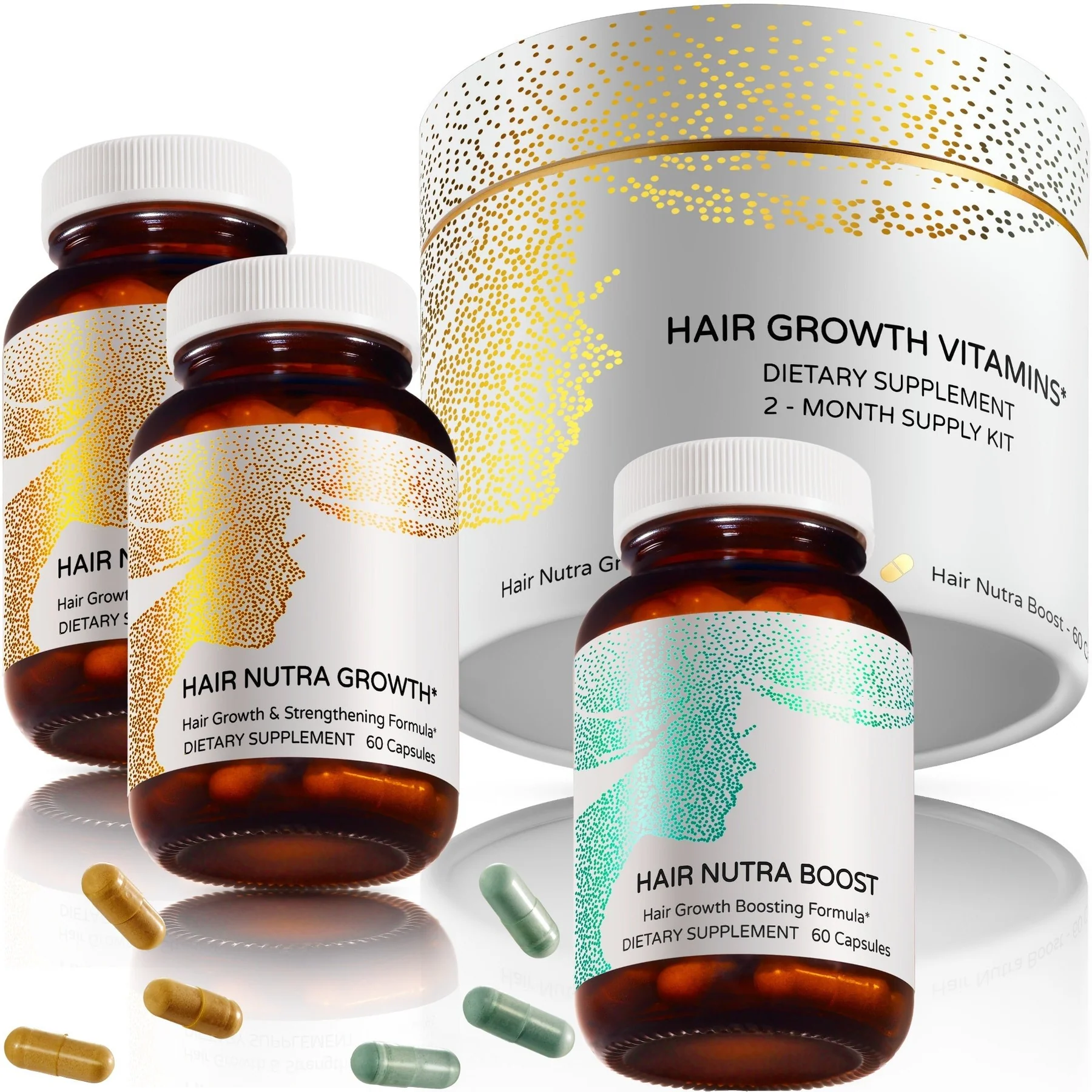 Clinically Tested Hair Growth Vitamins for Women - Advanced Supplement System - 2 Month Supply Kit